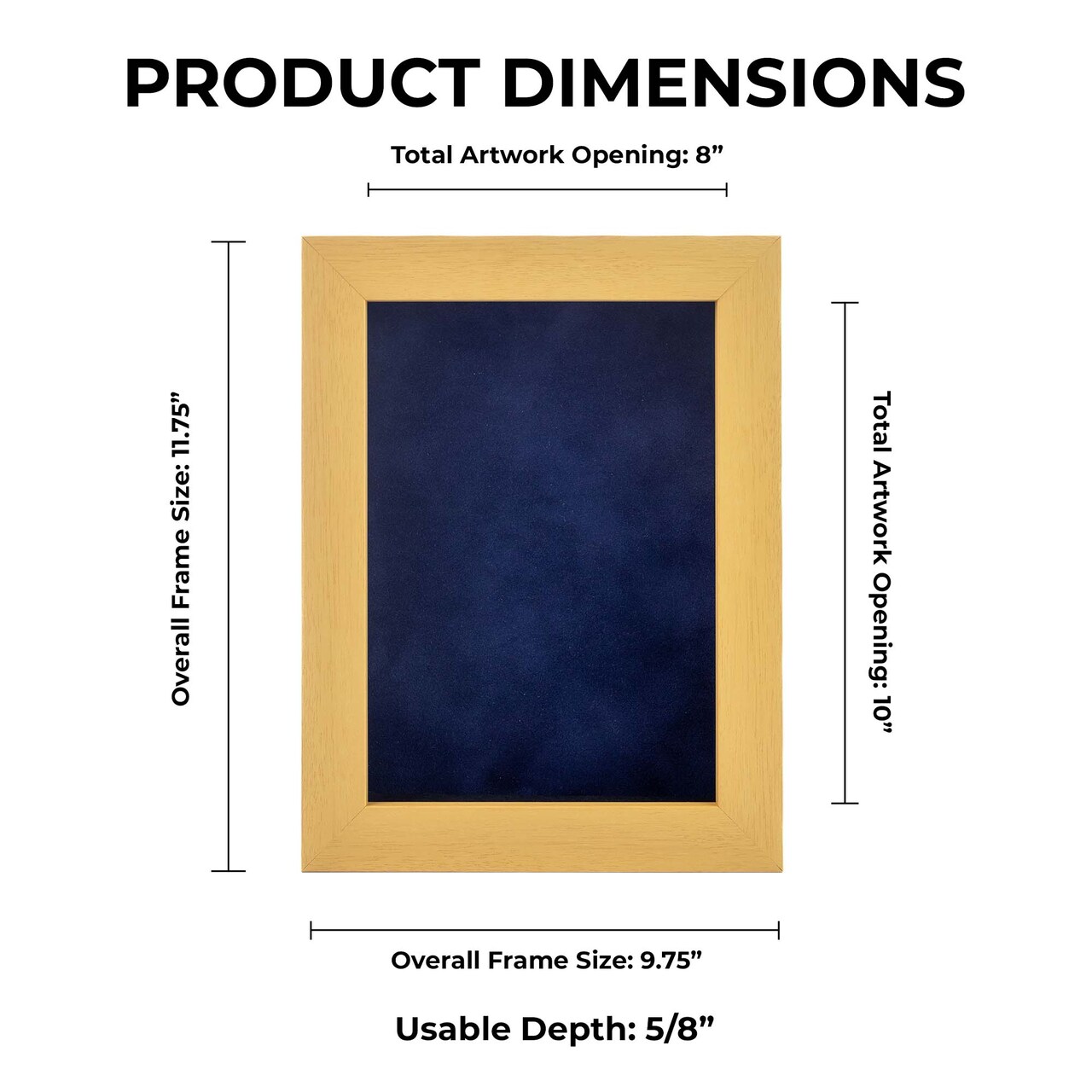 Classic Natural Wood Shadow Box Frame with Acrylic Front - Navy Blue Suede Backing, 30 Sizes